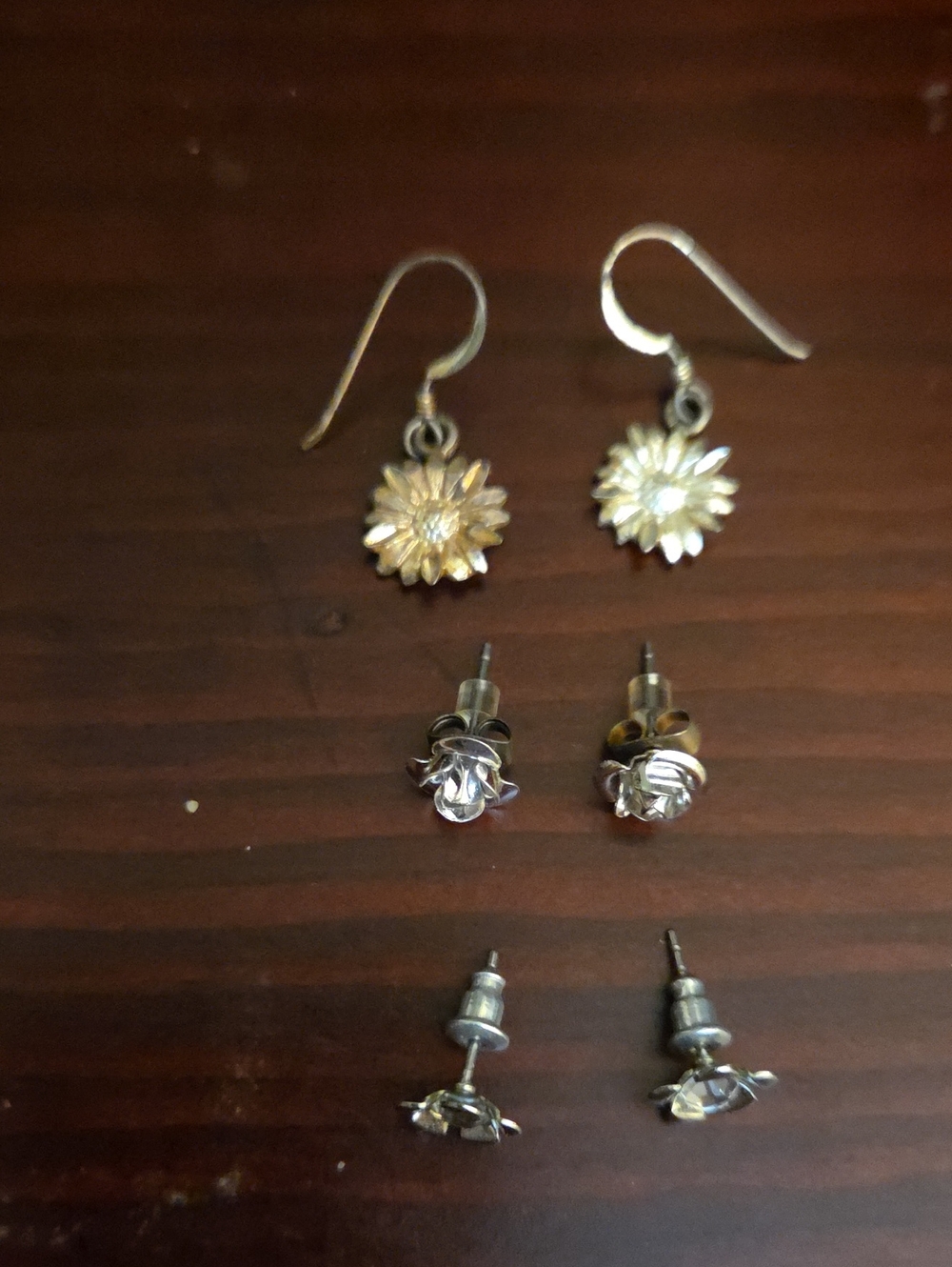 Silver Floral Drop and Stud Earring Set - Silver